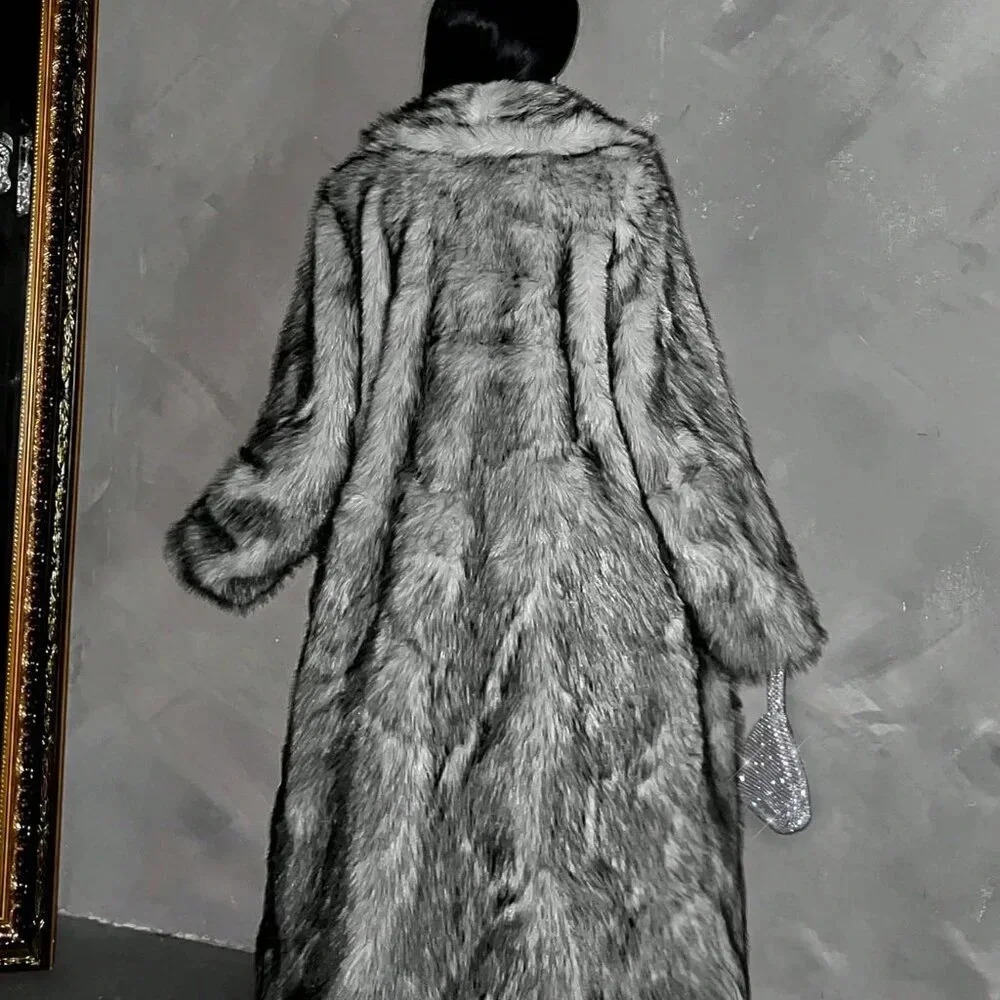 Grey Women's Plus Size Fluffy Long Coat - Picture 2 of 6